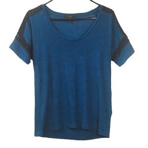 J. Crew Midnight Blue 100% Linen Short Sleeve Scoop Neck Tee T-Shirt Size Small